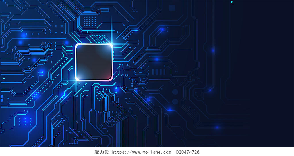 蓝色科技感高级线路芯片信息展板背景